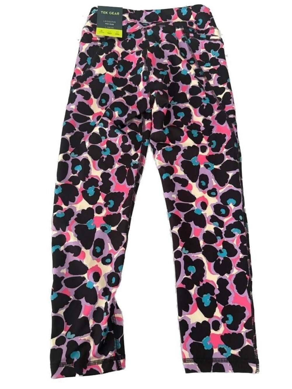 Tek Gear Girls Mid Rise Leggings Black Floral Print Size L (10/12)